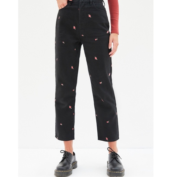 PacSun Denim - PacSun Rose Embroidered Black High Waisted Straight Leg Jeans